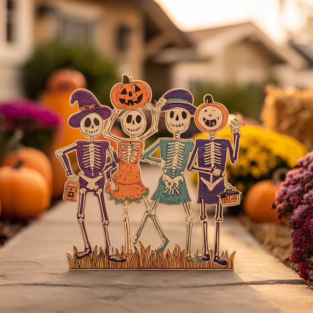 Dancing Skeletons Halloween Garden Stake, UV Printed Aluminum Yard Art