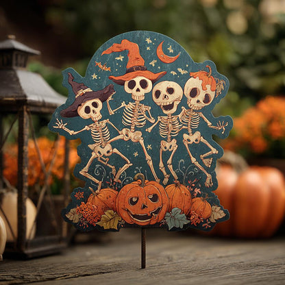 Dancing Skeletons Halloween Garden Stake, UV Printed Aluminum Yard Art