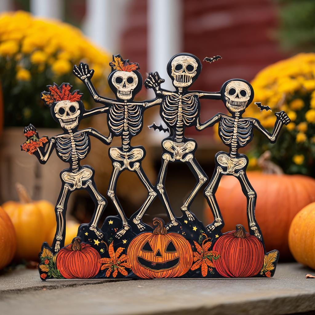 Dancing Skeletons Halloween Garden Stake, UV Printed Aluminum Yard Art