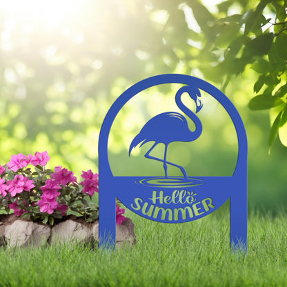 Charming Metal Flamingo Decor - Perfect Summer Garden Accent Art - Unique Tropical Beach Yard Decorations - Novelty Hello Summer Lawn Stakes