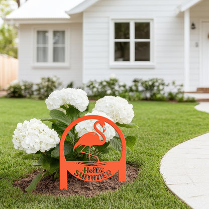 Charming Metal Flamingo Decor - Perfect Summer Garden Accent Art - Unique Tropical Beach Yard Decorations - Novelty Hello Summer Lawn Stakes