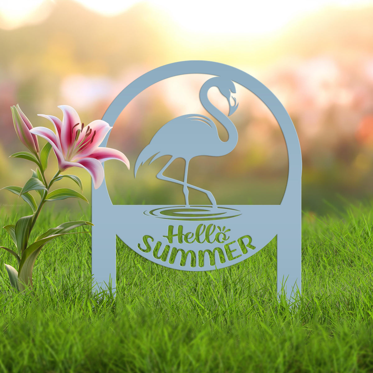 Charming Metal Flamingo Decor - Perfect Summer Garden Accent Art - Unique Tropical Beach Yard Decorations - Novelty Hello Summer Lawn Stakes