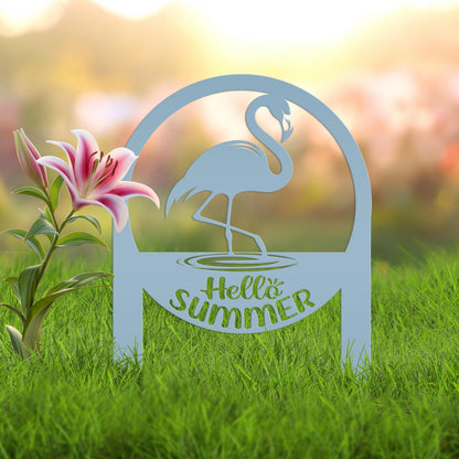 Charming Metal Flamingo Decor - Perfect Summer Garden Accent Art - Unique Tropical Beach Yard Decorations - Novelty Hello Summer Lawn Stakes