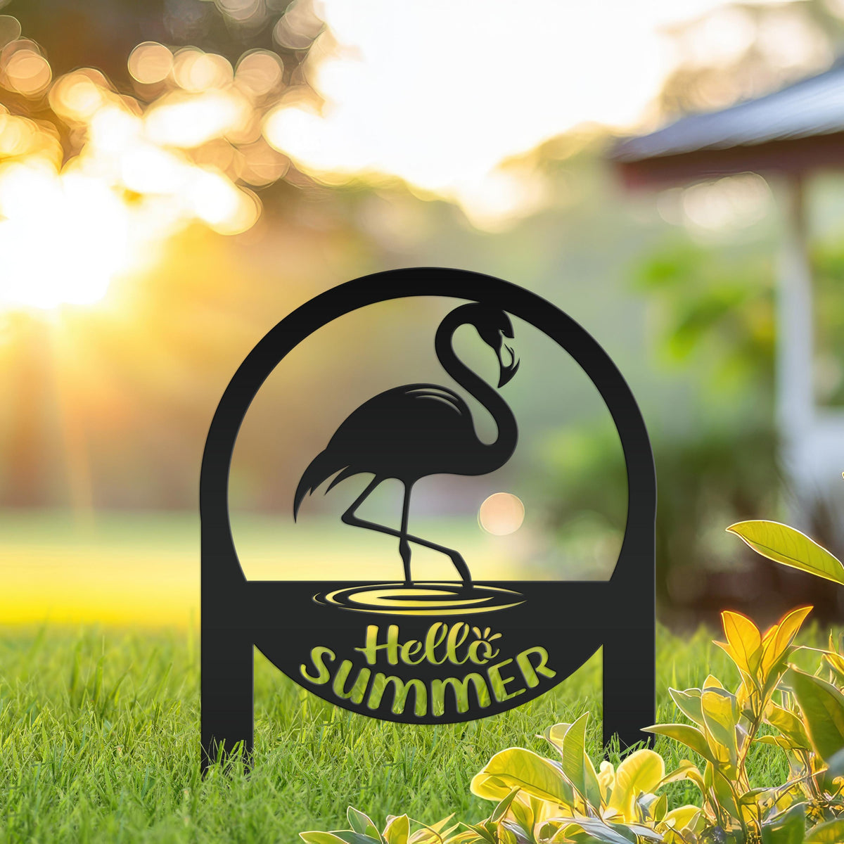 Charming Metal Flamingo Decor - Perfect Summer Garden Accent Art - Unique Tropical Beach Yard Decorations - Novelty Hello Summer Lawn Stakes