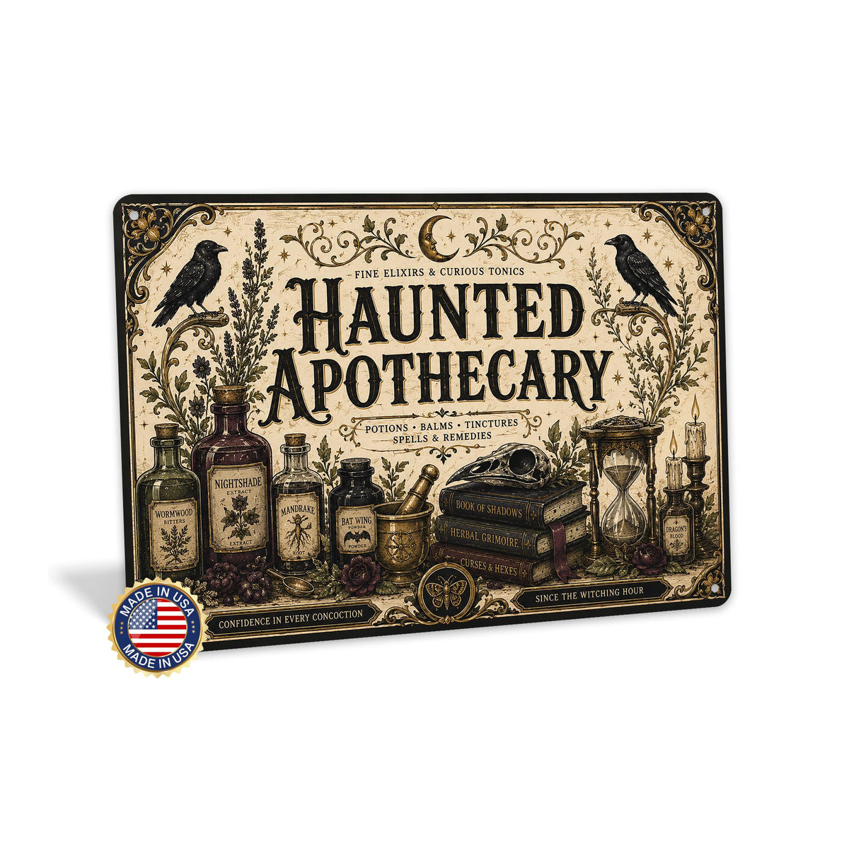 Haunted Apothecary Metal Sign, Haunted House, Halloween Decor, Gothic Halloween, Witchy Decor, Potion Shop Sign, Spooky Season, Potions