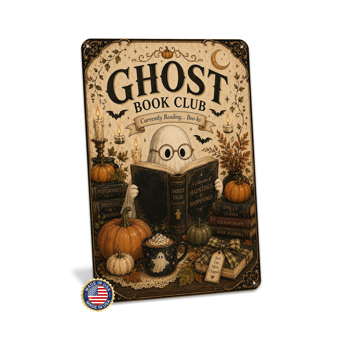 Ghost Book Club Halloween Metal Sign, Ghost Decor, Halloween Decor, Cute Ghost Sign, Spooky Book Club, Halloween Books, Book Lover Gift