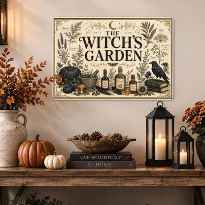 The Witch's Garden Metal Sign, Herbs, Potions, Crow Halloween Decor, Gothic Halloween, Potion Sign, Halloween Sign, Witch Garden, October