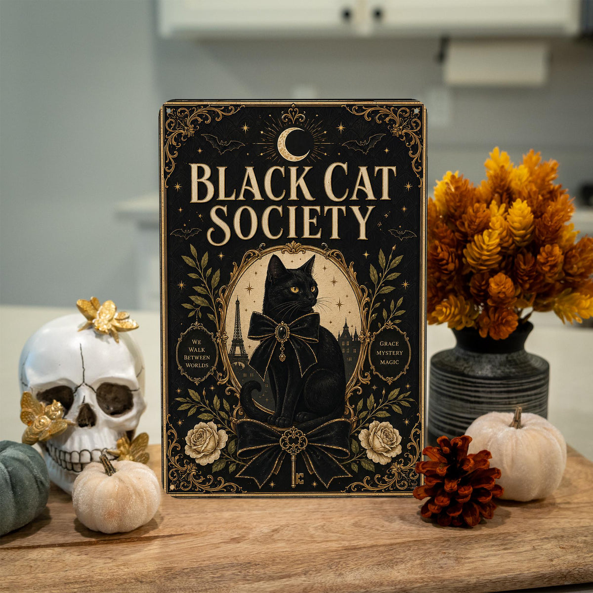 Black Cat Society Metal Sign, Black Cat Sign, Halloween Decor, Gothic Halloween, Halloween Cat, Cat Lover Gift, Spooky Cat Decor, October