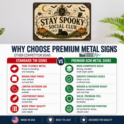 Stay Spooky Social Club Metal Sign, Halloween Decor, Spooky Season, Halloween Signs, Ghost Halloween, Ghost Decor, Cute Ghost Sign, Haunted