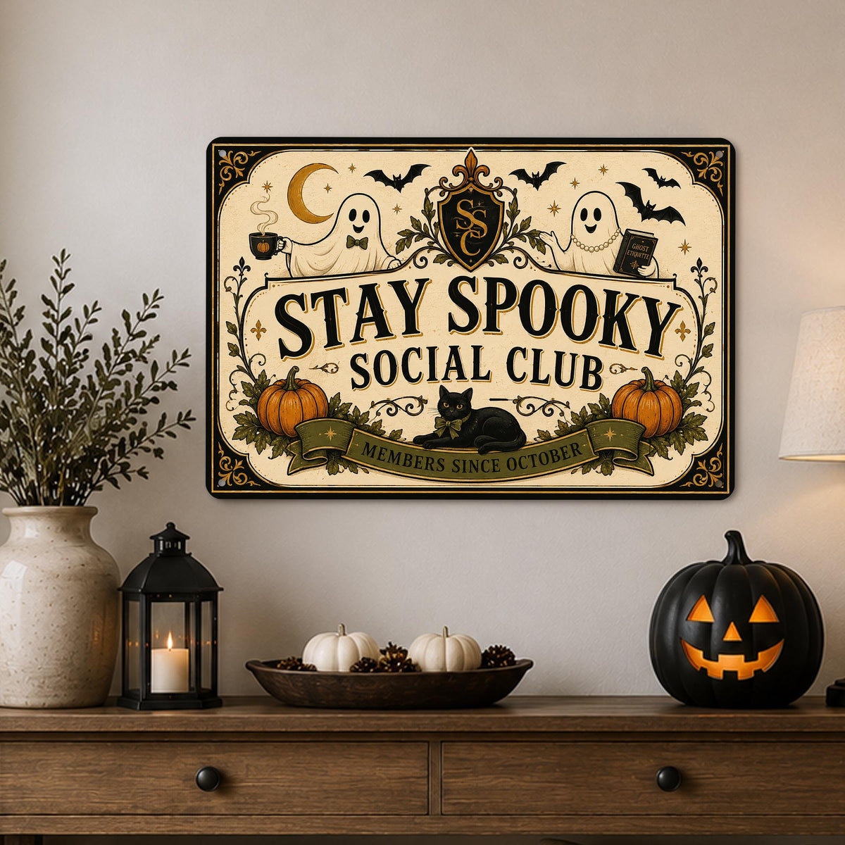 Stay Spooky Social Club Metal Sign, Halloween Decor, Spooky Season, Halloween Signs, Ghost Halloween, Ghost Decor, Cute Ghost Sign, Haunted