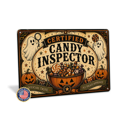 Certified Candy Inspector Metal Sign, Halloween Candy, Trick Or Treat, Halloween Signs, Candy Lover Gift, Spooky Season, Halloween Decor