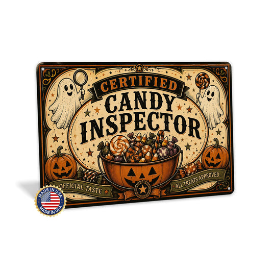 Certified Candy Inspector Metal Sign, Halloween Candy, Trick Or Treat, Halloween Signs, Candy Lover Gift, Spooky Season, Halloween Decor