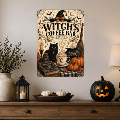 Witch's Coffee Bar Metal Sign, Fresh Brews Daily, Halloween Decor, Halloween Coffee, Spooky Coffee Bar, Witchy Decor, Halloween Art,