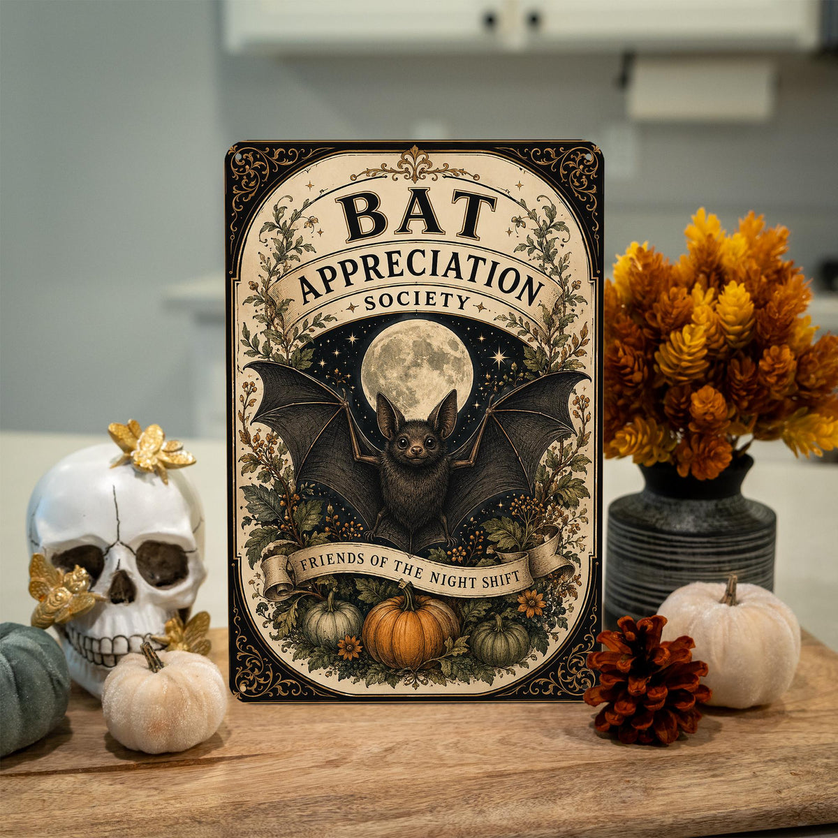 Bat Appreciation Society Metal Sign, Halloween Bat, Bat Lover Gift, Spooky Bat Decor, Halloween Sign, Spooky Season, Halloween Decor