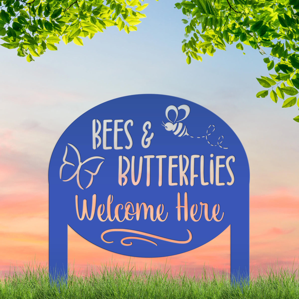 Garden Sign with Bees and Butterflies, Metal Yard Stake, Outdoor Garden Decor, Mother's Day Gift idea,