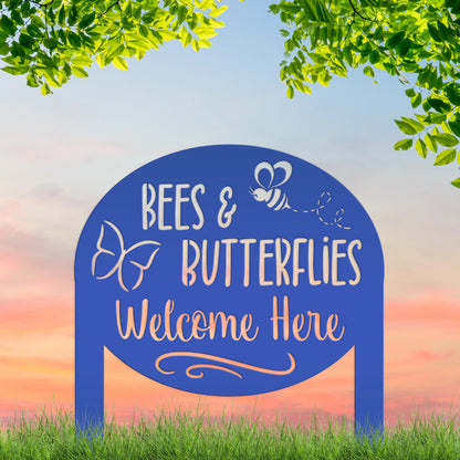 Garden Sign with Bees and Butterflies, Metal Yard Stake, Outdoor Garden Decor, Mother's Day Gift idea,