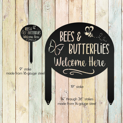 Garden Sign with Bees and Butterflies, Metal Yard Stake, Outdoor Garden Decor, Mother's Day Gift idea,
