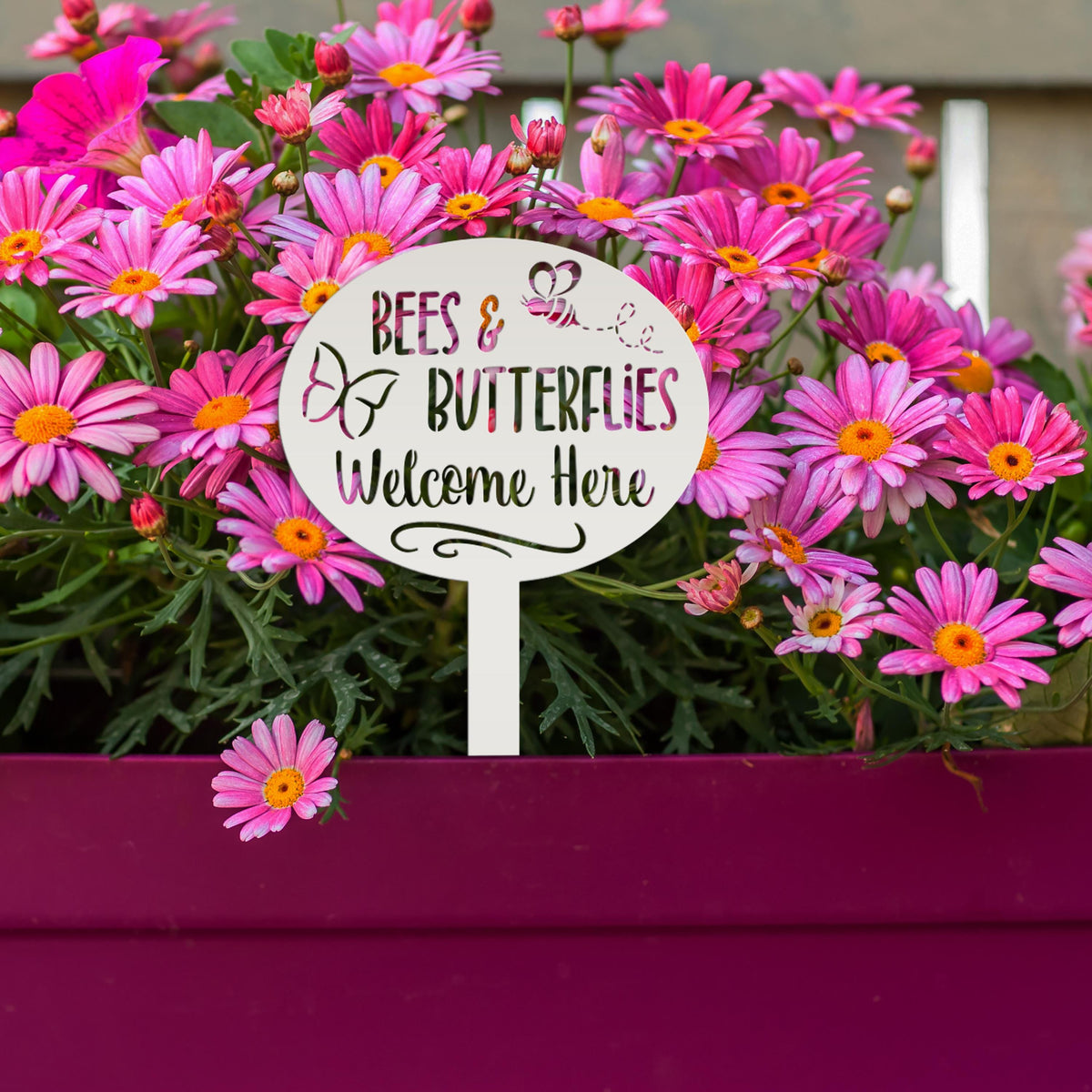 Garden Sign with Bees and Butterflies, Metal Yard Stake, Outdoor Garden Decor, Mother's Day Gift idea,