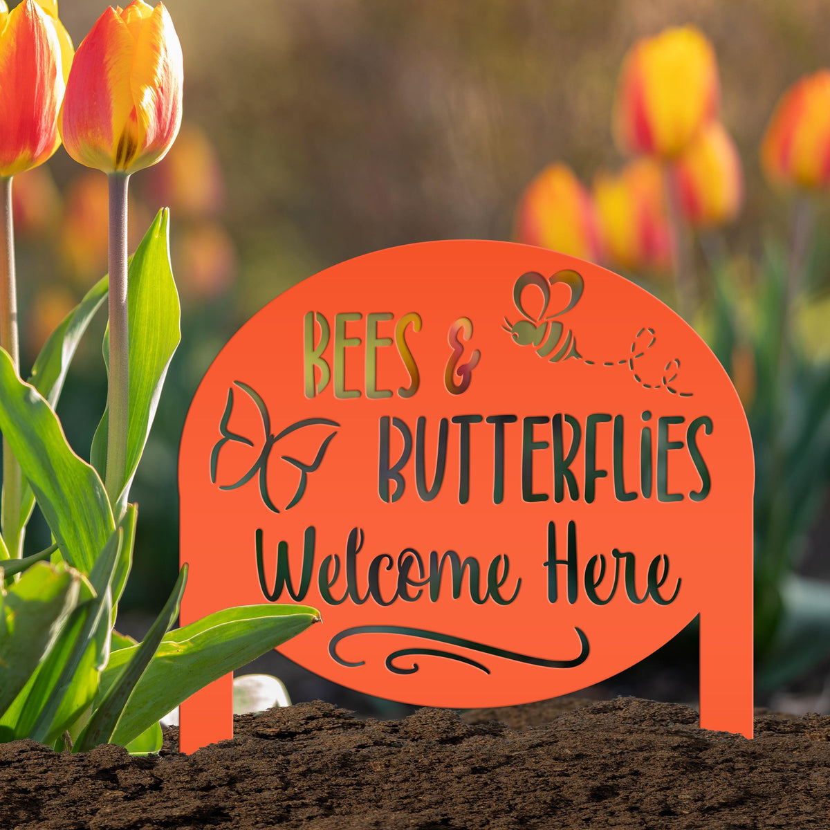 Garden Sign with Bees and Butterflies, Metal Yard Stake, Outdoor Garden Decor, Mother's Day Gift idea,