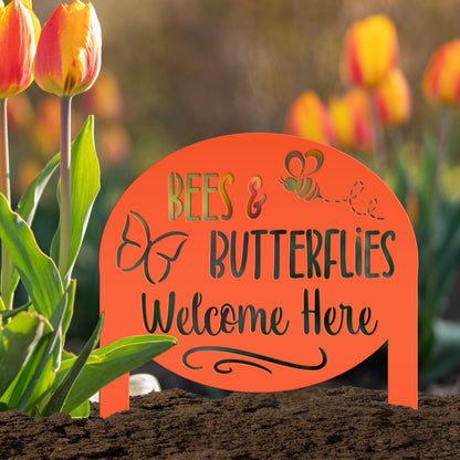 Garden Sign with Bees and Butterflies, Metal Yard Stake, Outdoor Garden Decor, Mother's Day Gift idea,