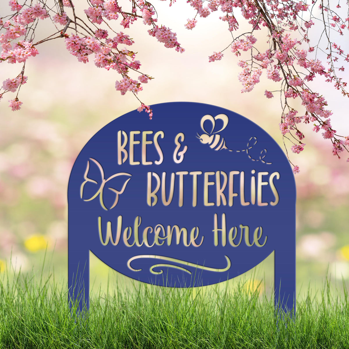 Garden Sign with Bees and Butterflies, Metal Yard Stake, Outdoor Garden Decor, Mother's Day Gift idea,