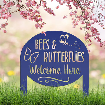 Garden Sign with Bees and Butterflies, Metal Yard Stake, Outdoor Garden Decor, Mother's Day Gift idea,