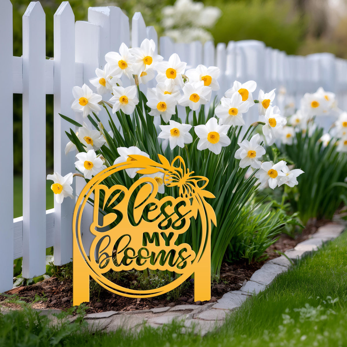 Bless My Blooms Metal Yard Stake - Garden Decor