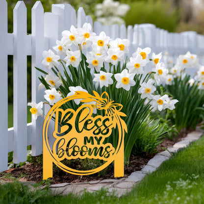 Bless My Blooms Metal Yard Stake - Garden Decor