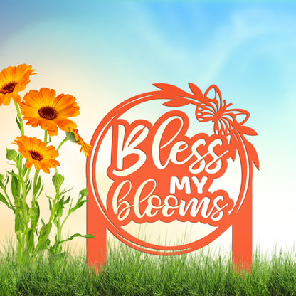 Bless My Blooms Metal Yard Stake - Garden Decor