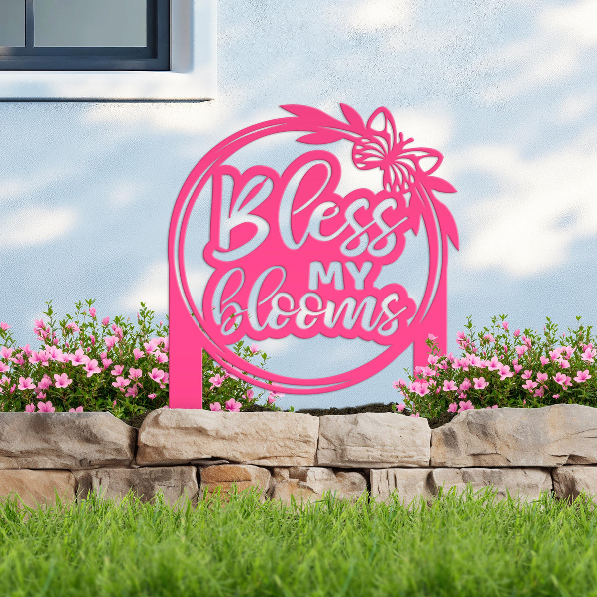 Bless My Blooms Metal Yard Stake - Garden Decor