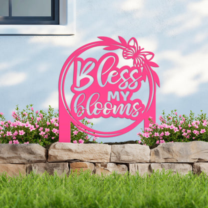 Bless My Blooms Metal Yard Stake - Garden Decor