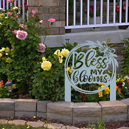 Bless My Blooms Metal Yard Stake - Garden Decor