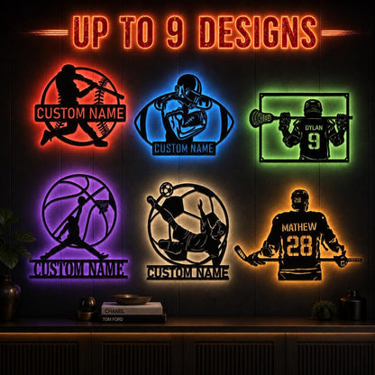 Custom Sports Metal Sign wth LED,Basketball, Baseball,Football,Hockey,Tennis,Lacrosse,Gift for Athlet,son,Sports Theme