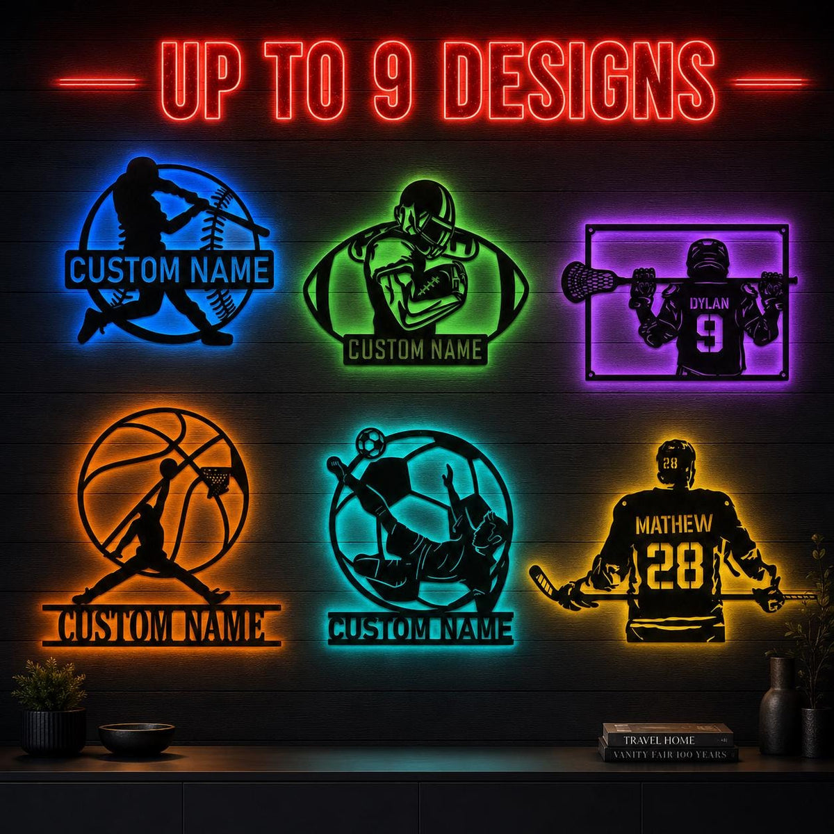Custom Sports Metal Sign wth LED,Basketball, Baseball,Football,Hockey,Tennis,Lacrosse,Gift for Athlet,son,Sports Theme
