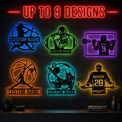 Custom Sports Metal Sign wth LED,Basketball, Baseball,Football,Hockey,Tennis,Lacrosse,Gift for Athlet,son,Sports Theme