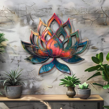 Lotus Sunburst Metal Wall Art, Colorful Mandala Spiritual Decor, UV Printed Aluminum Sign