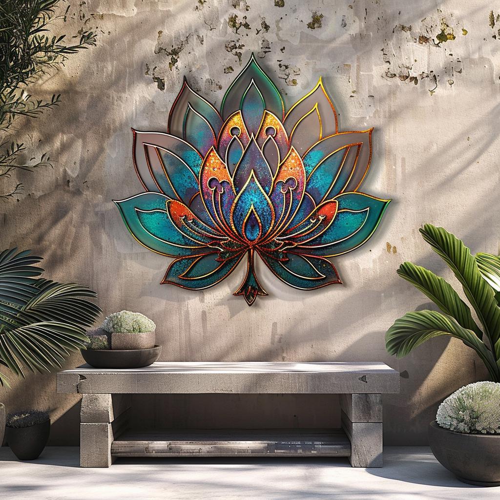 Lotus Sunburst Metal Wall Art, Colorful Mandala Spiritual Decor, UV Printed Aluminum Sign