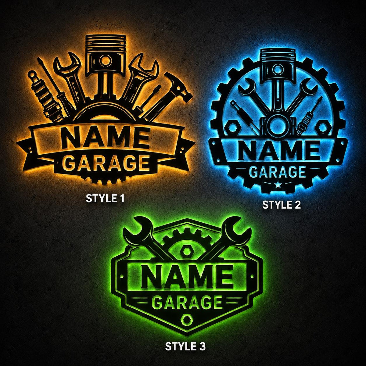 Custom Mechanic Garage Sign, Personalized LED Metal Wall Art, Wrench Piston Workshop Decor, Auto Shop Gift, Garage Wall