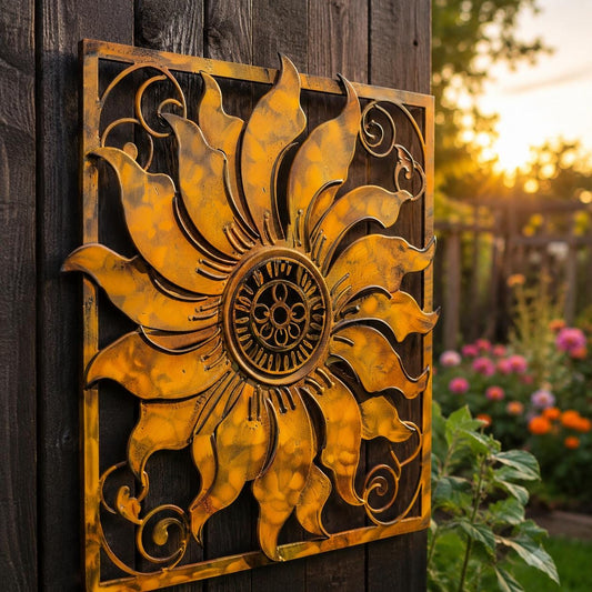Rustic Sunflower Metal Wall Art, Golden Floral Farmhouse Sign, UV Printed Aluminum Decor