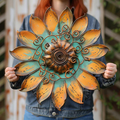 Rustic Sunflower Metal Wall Art, Golden Floral Farmhouse Sign, UV Printed Aluminum Decor