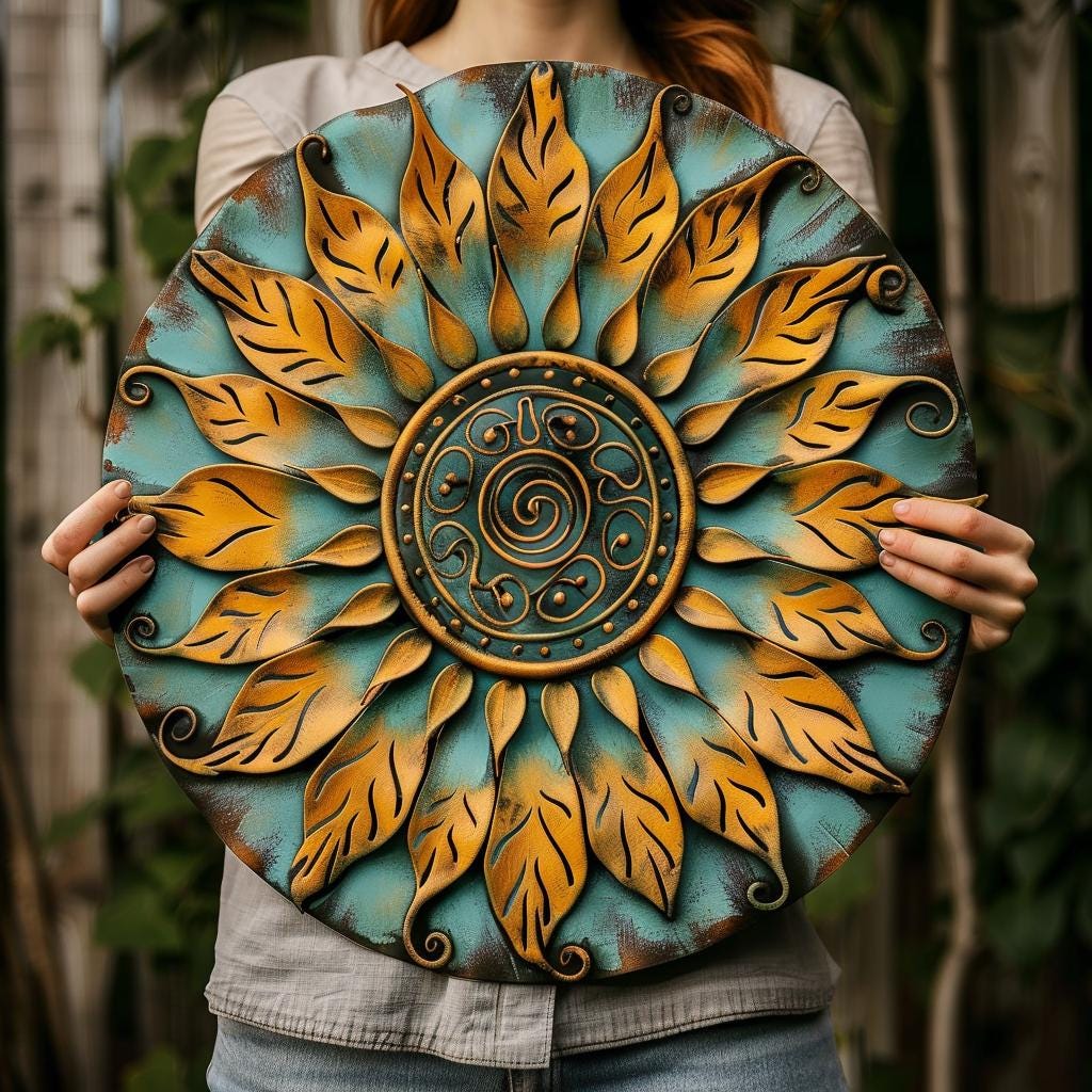 Rustic Sunflower Metal Wall Art, Golden Floral Farmhouse Sign, UV Printed Aluminum Decor