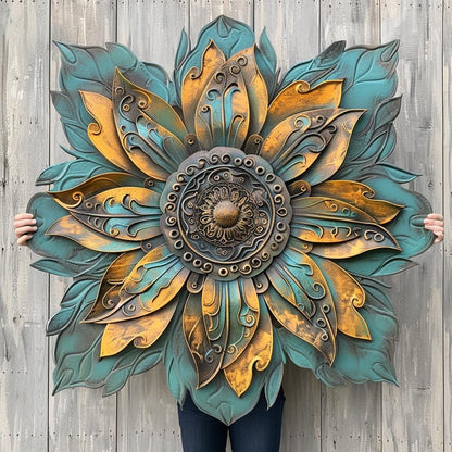 Rustic Sunflower Metal Wall Art, Golden Floral Farmhouse Sign, UV Printed Aluminum Decor