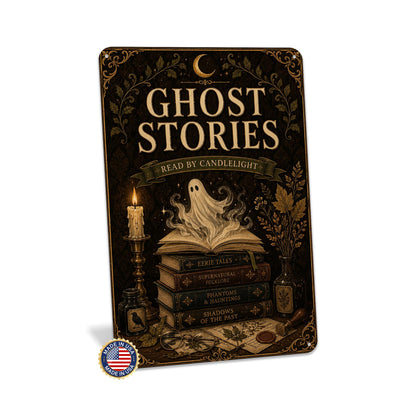 Ghost Stories Read by Candlelight Metal Sign, Ghost Stories, Halloween Decor, Gothic Halloween, Halloween Art, Ghost Decor, Gothic Halloween