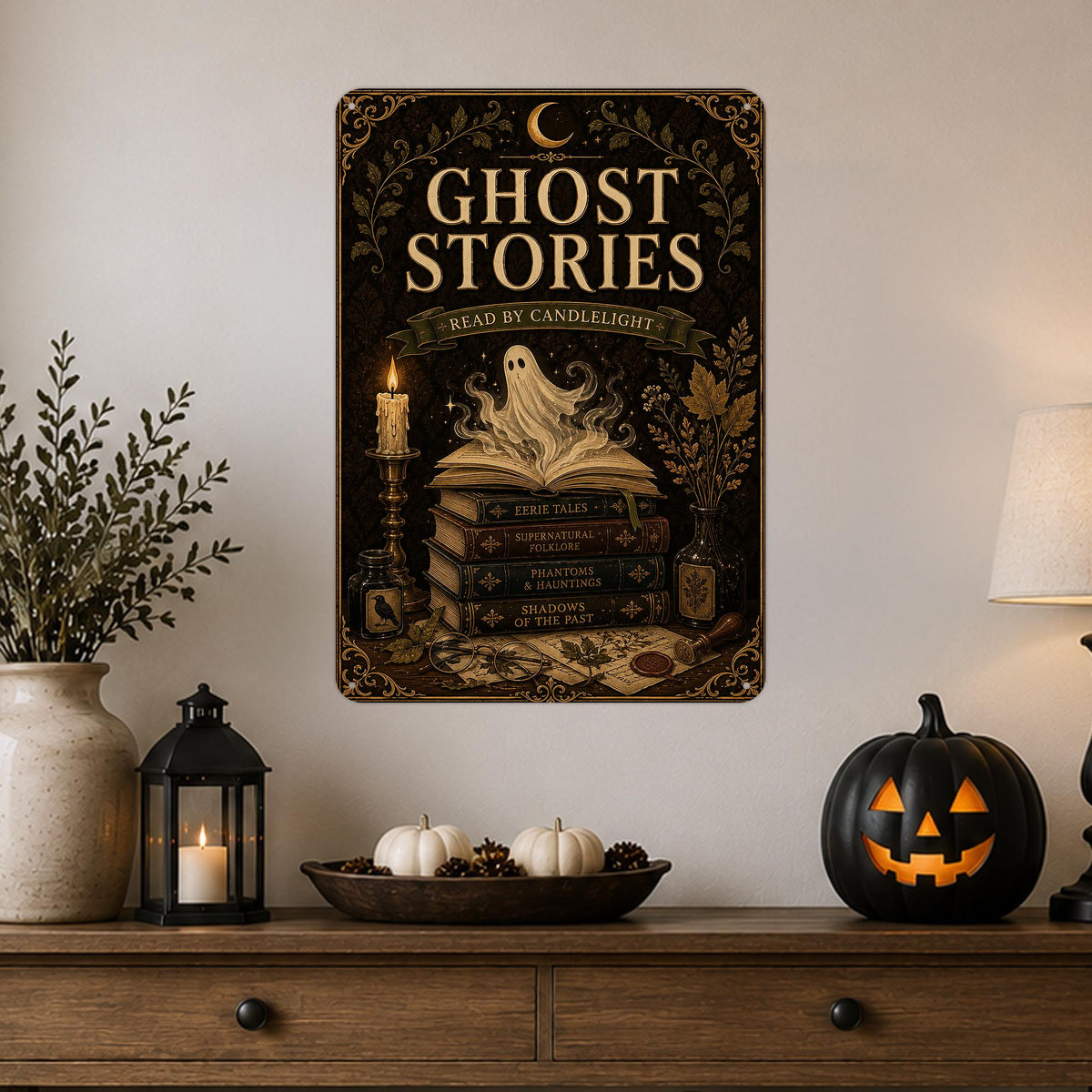 Ghost Stories Read by Candlelight Metal Sign, Ghost Stories, Halloween Decor, Gothic Halloween, Halloween Art, Ghost Decor, Gothic Halloween