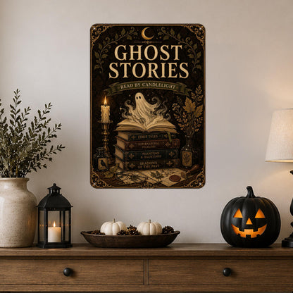 Ghost Stories Read by Candlelight Metal Sign, Ghost Stories, Halloween Decor, Gothic Halloween, Halloween Art, Ghost Decor, Gothic Halloween