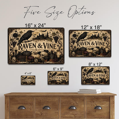Raven and Vine Gothic Halloween Metal Sign, Gothic Halloween, Raven Wall Decor, Halloween Sign, Gothic Home Decor, Spooky Wall Art