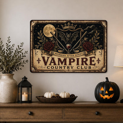 Vampire Country Club Metal Sign, Vampire Decor, Halloween Sign, Halloween Decor, Gothic Decor, Spooky Decor, Dark Academia, October Decor