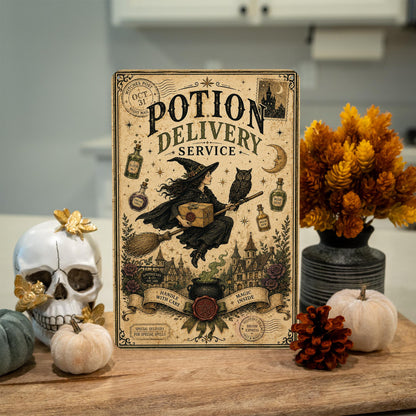 Potion Delivery Service Metal Sign, Witch Decor, Witch Wall Art, Halloween Sign, Halloween Decor, Witchy Decor, Spooky Decor, Flying Witch
