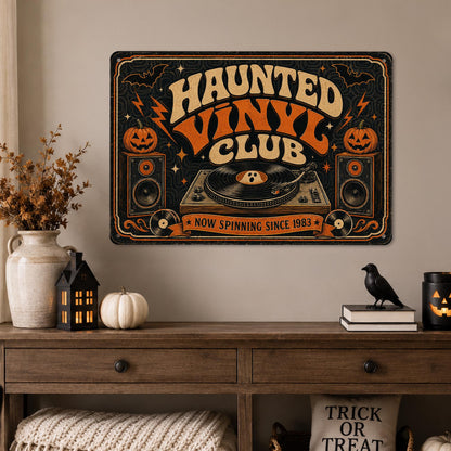 Haunted Vinyl Club Now Spinning Metal Sign, Halloween Art, Retro Halloween, Vinyl Record Decor, Music Lover Gift, October Decor, Fall Decor