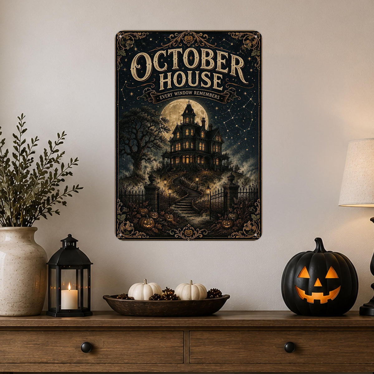 October House Metal Sign, Every Window Remembers, Halloween Sign, Haunted House, Haunted Mansion, Gothic Decor, Victorian Gothic, Moody